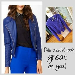 Faux Leather Fitted Jacket Cobalt Blue